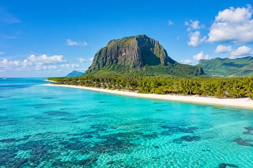 Mauritius lagoon and Le Morne mountain